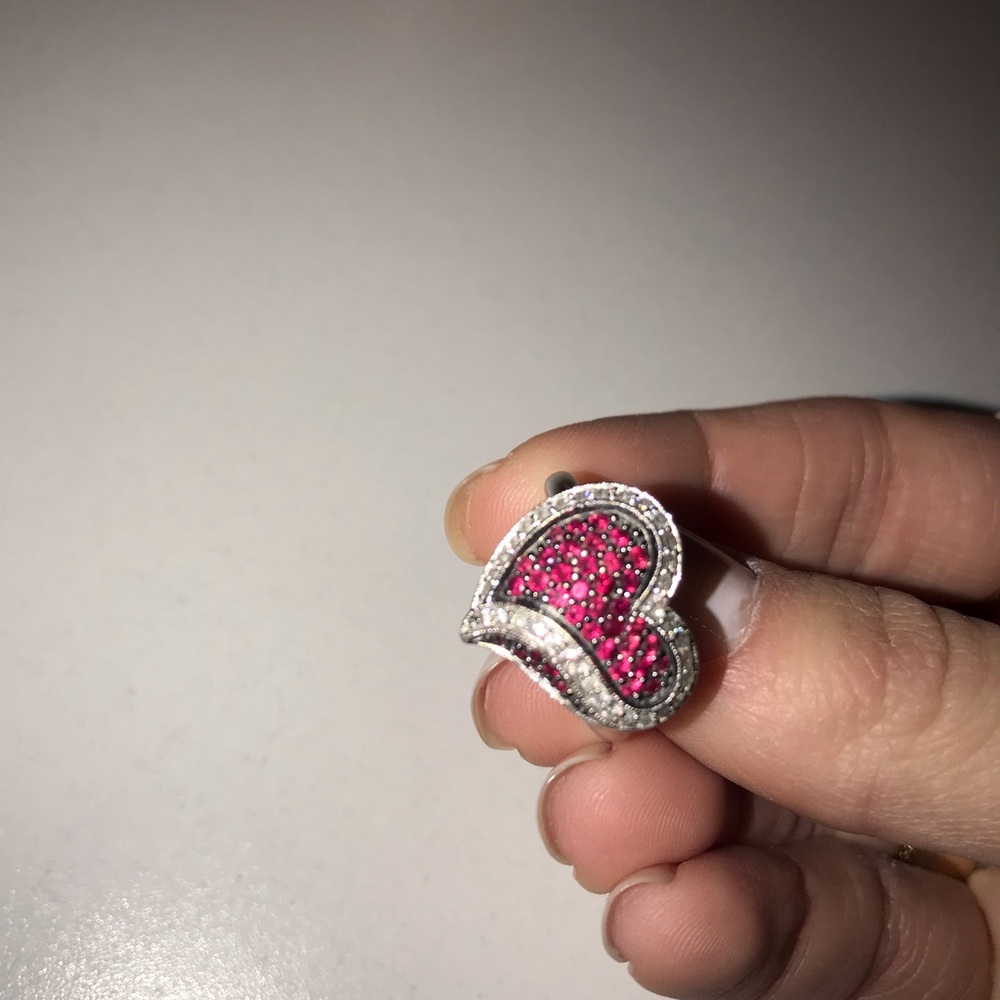 DIAMOND AND RUBY HEART RING- size 5.5 - Picture 5 of 6